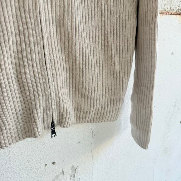 Kenneth Roberts Cardigan Sweater 100% Wool Ribbed Full Zip Mock Neck Beige Men L - Picture 4 of 7